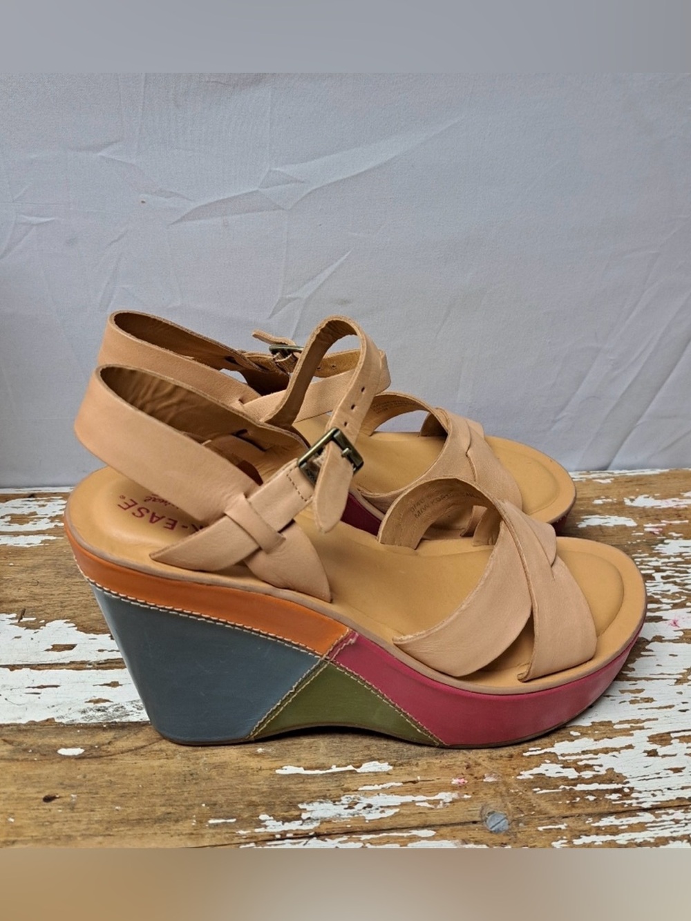 Kork-Ease Bette/Eva Tan Leather Multi Color Wedge Size 9